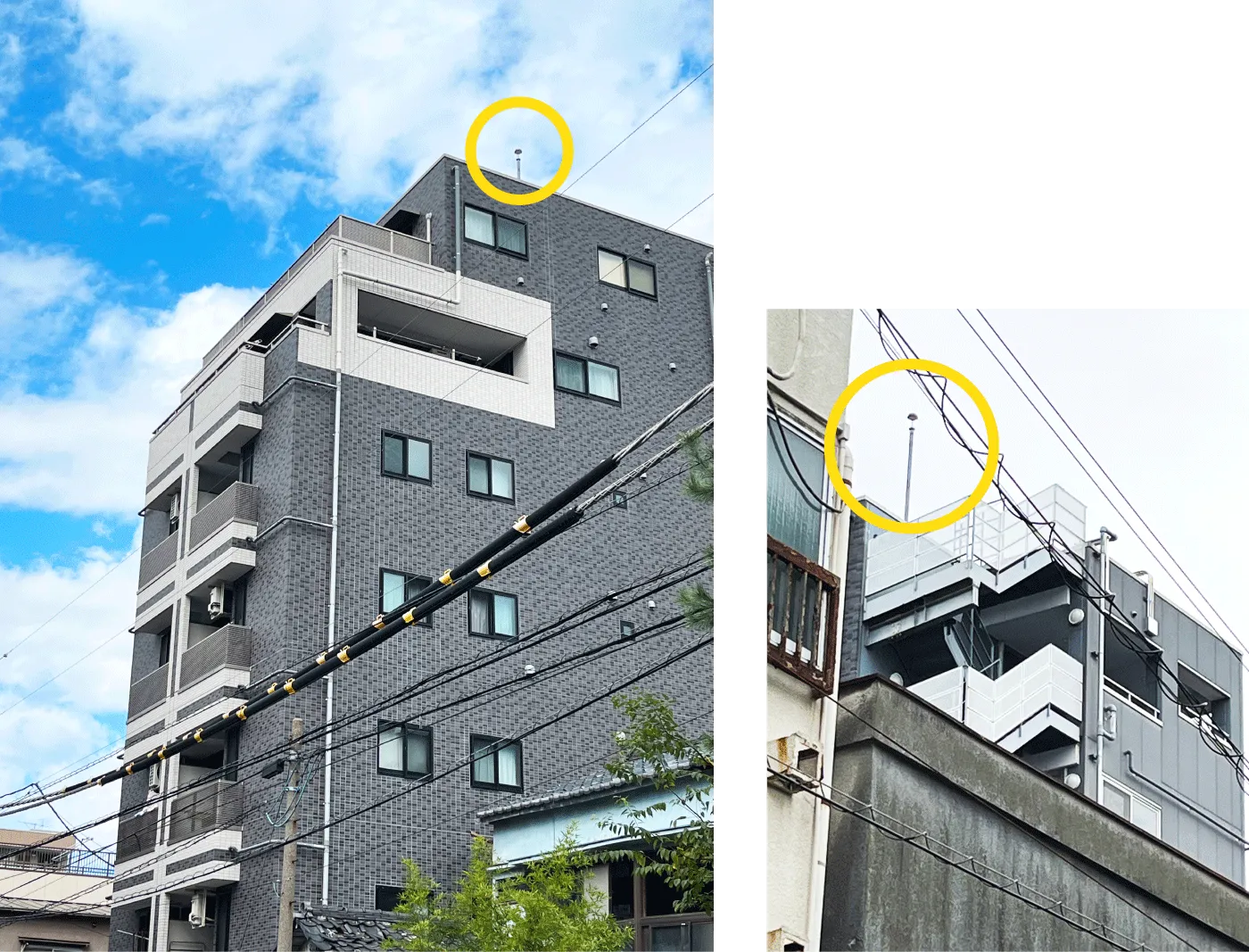 PDCE避雷球を屋上に設置した7階建の賃貸併用住宅写真