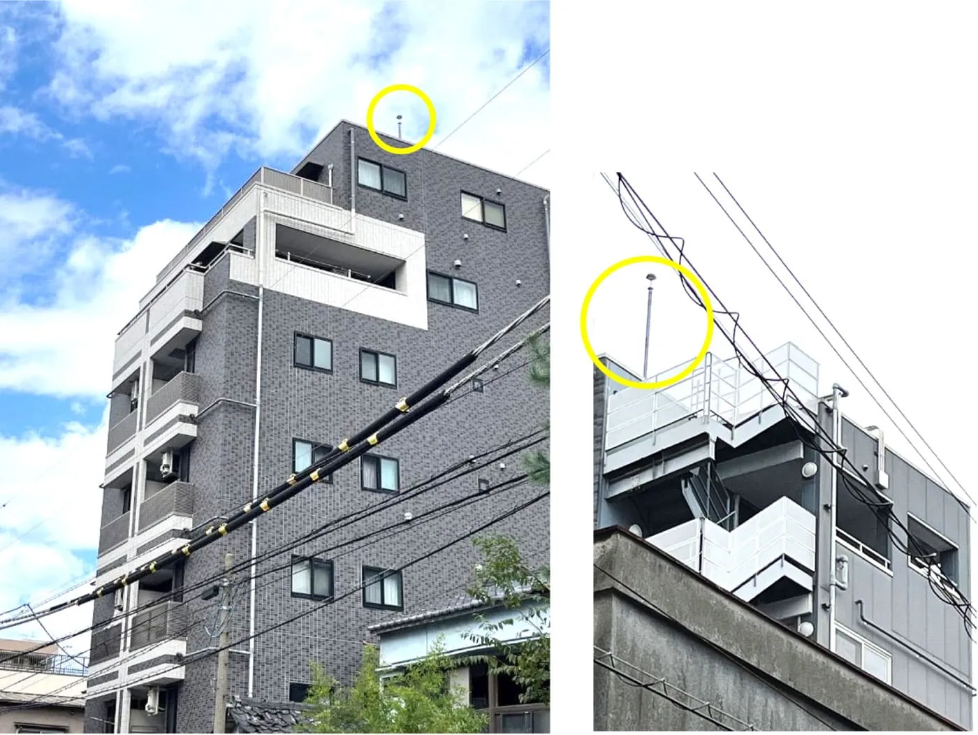 PDCE避雷球を屋上に設置した7階建の賃貸併用住宅写真